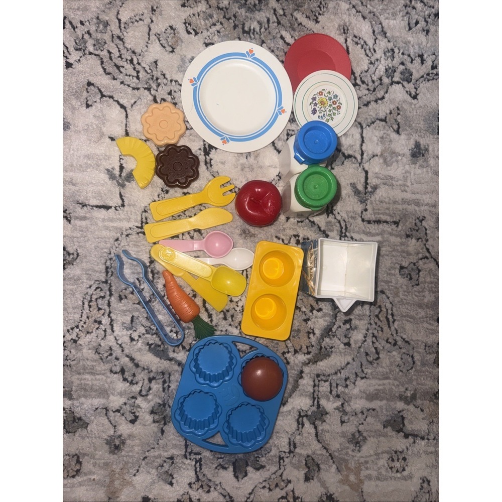 Vintage Kitchen Play Food and Dishes Fisher Price